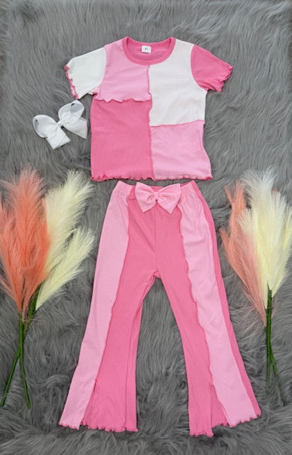Pink and White Bow Pant Set