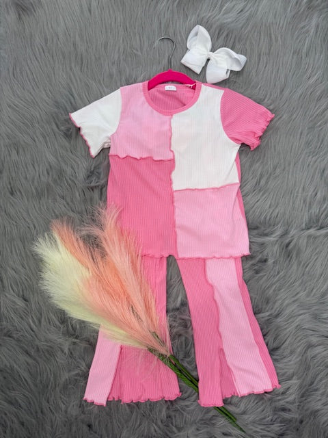 Pink and White Bow Pant Set